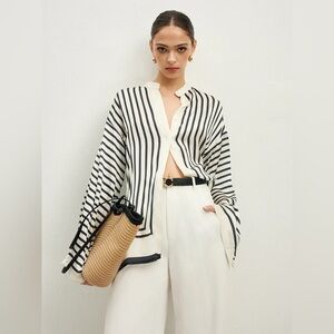 Commense Satin Striped Button Cozy Blouse
